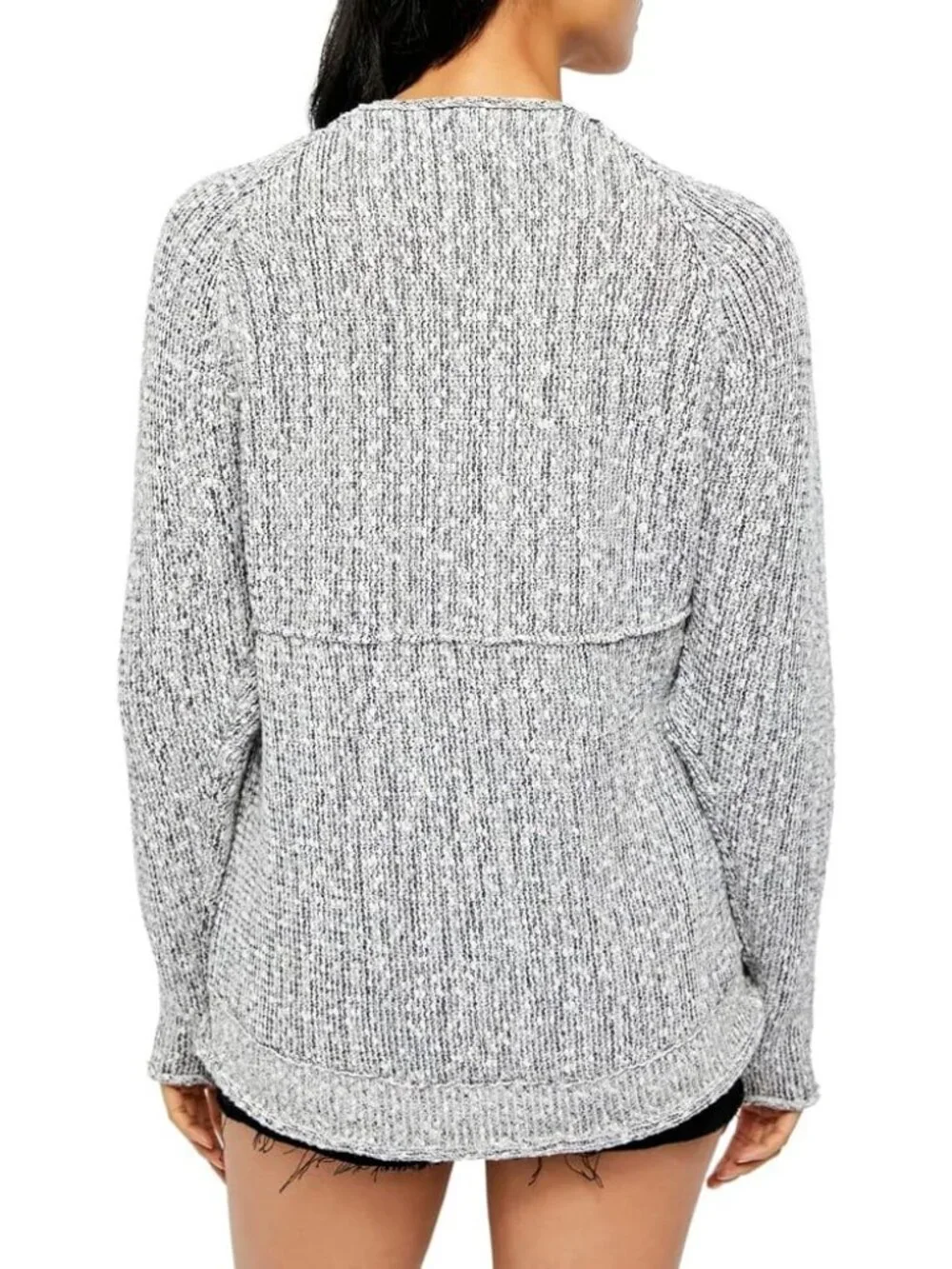 Free‎ People Bright Lights Dolman V-Neck Sweater Gray Marled Chunky Knit Size M